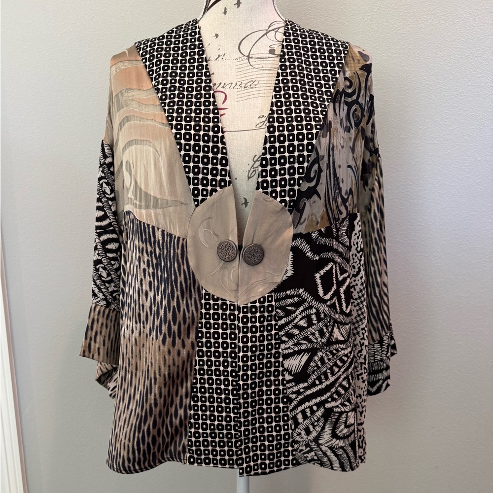 Chico's Black and Beige Travelers Collection Jacket
